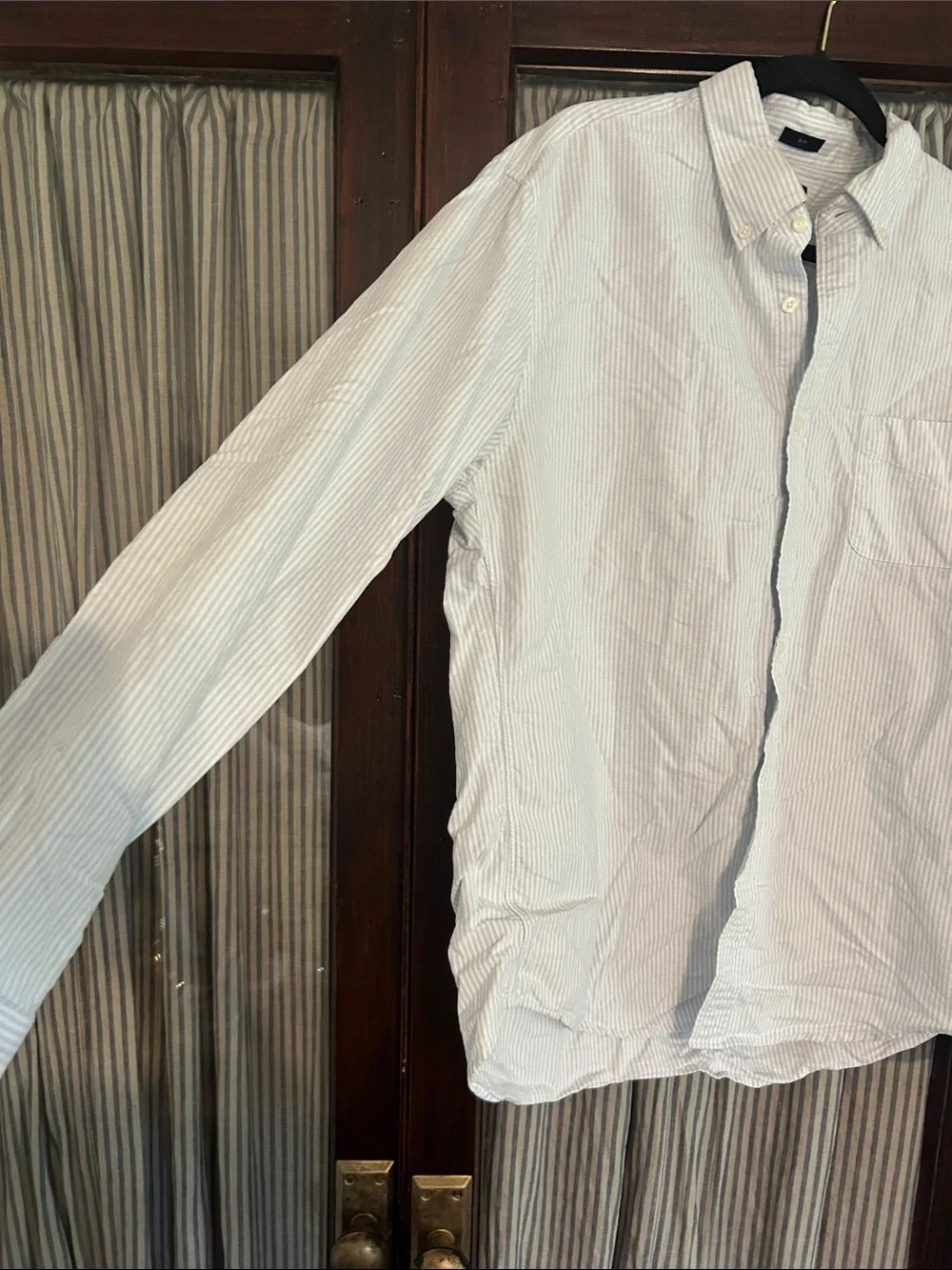 J. Crew Men's Pale Blue and White Pinstripe Button-Down Shirt